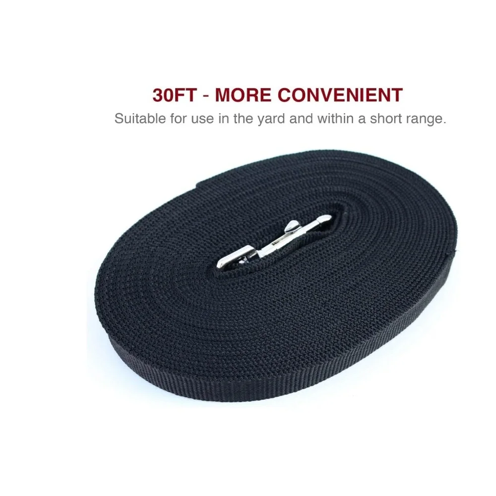 Unbranded Long Dog Training Leash Pet 30FT Black New Nylon Heavy Duty Lead